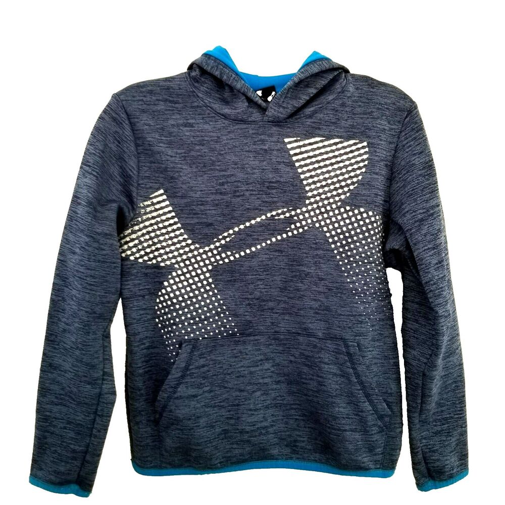 Under Armour Youth Hoodie XL Blue Gray Fleece Lined Coldgear Unisex Pullover
